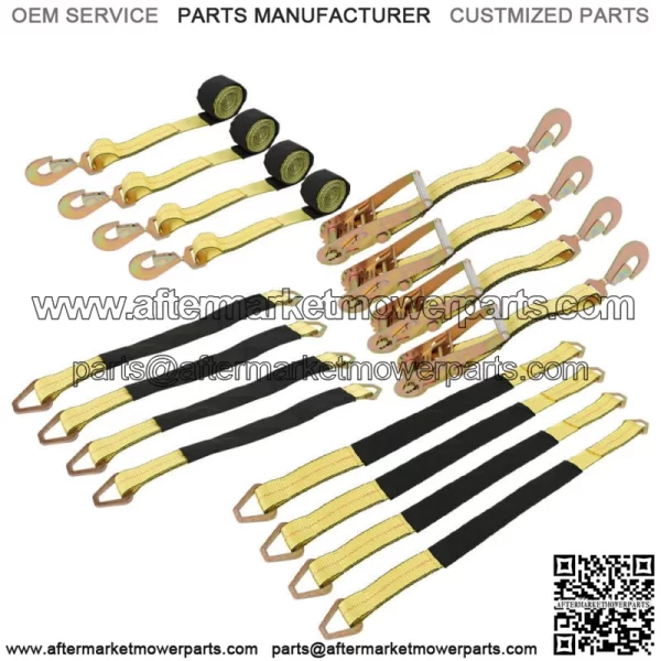 Car Tie Down Straps for Trailers with Snap Hooks, Ratchet Car Straps Yellow New - Image 2