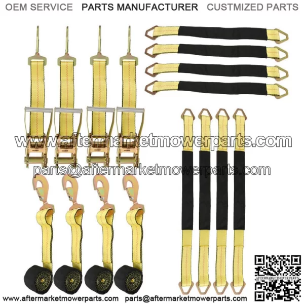 Car Tie Down Straps for Trailers with Snap Hooks, Ratchet Car Straps Yellow New - Image 3