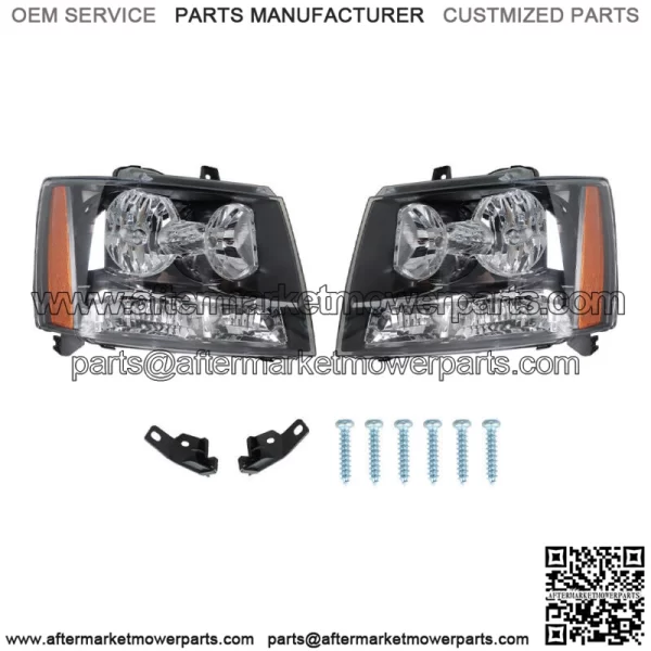 For 2007-14 Avalanche/Suburban/Tahoe Headlights Amber Corner Black Housing RH+LH - Image 2