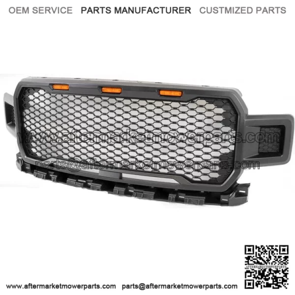 For 2018 2019 2020 Ford F150 Pickup Mesh Upper Hood Grille+Amber LED Matte Black (For: Ford F-150)