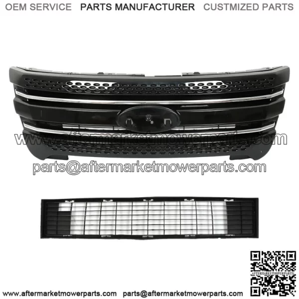 For 2011-2015 Ford Explorer Front Bumper Upper Grille Assembly Glossy Black - Image 2