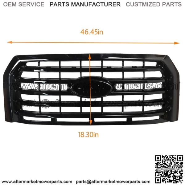 For Ford F150 2015-2017 Gloss Black Horizontal Front Bumper Upper Grille ABS - Image 2