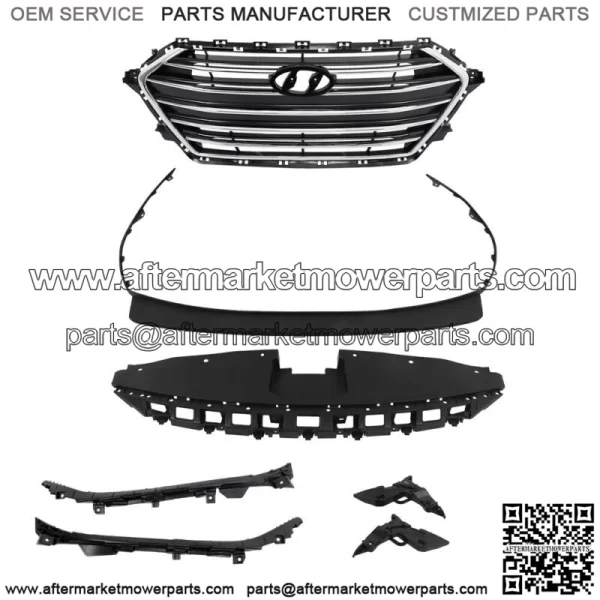 For Elantra 2017-2018 Front Chrome Grille+Radiator Cover+Bumper Lid+4 Brackets - Image 2