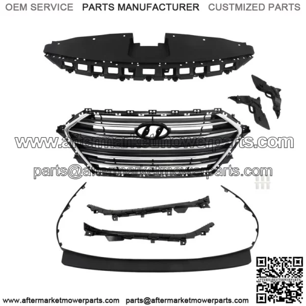 For Elantra 2017-2018 Front Chrome Grille+Radiator Cover+Bumper Lid+4 Brackets - Image 3