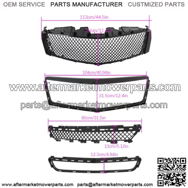 Front Upper Grill + Lower Grille + Outer Frame For 2013-2017 Cadillac XTS - Image 2