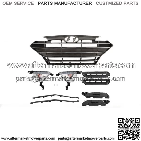For Hyundai Elantra 2019-2020 Front Grille+Fog Lights Bracket Molding Set 9pcs