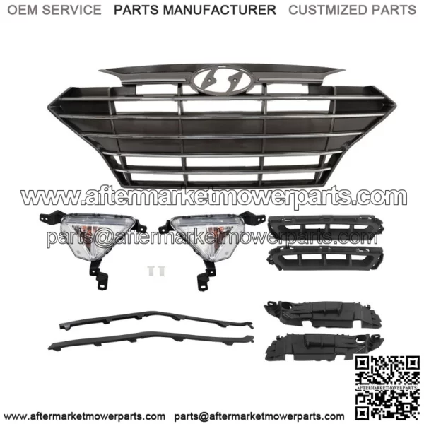 For Hyundai Elantra 2019-2020 Front Grille+Fog Lights Bracket Molding Set 9pcs - Image 2