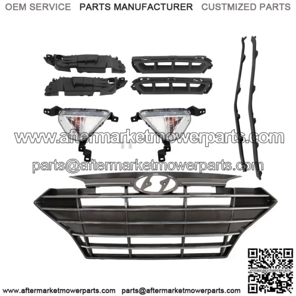 For Hyundai Elantra 2019-2020 Front Grille+Fog Lights Bracket Molding Set 9pcs - Image 3
