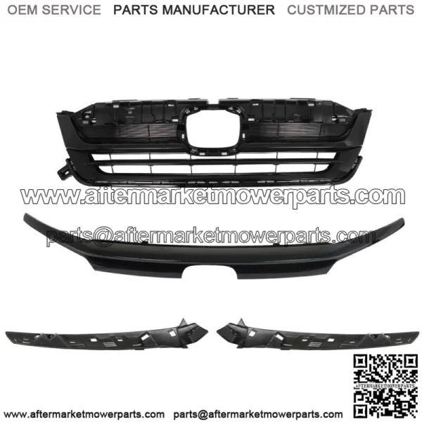 Fit For 2019-2021 Honda Pilot Front Upper Grille W/Trim Assembly Glossy Black - Image 2