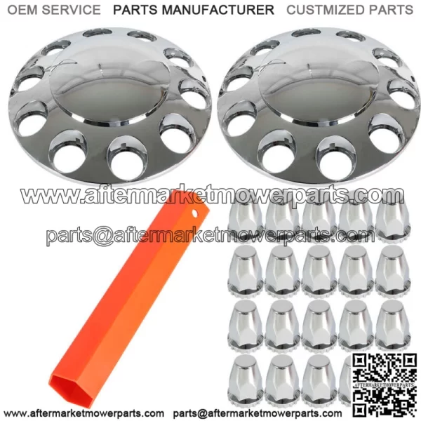Pair Chrome Front Wheel Covers 33mm Hub Axle Semi Truck ABS Plastic Satin