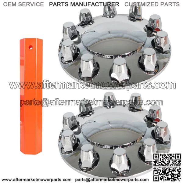 Pair Chrome Front Wheel Covers 33mm Hub Axle Semi Truck ABS Plastic Satin - Image 2