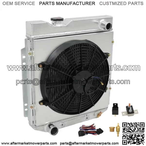 Aluminum Radiator 3 Row+Shroud Fan Relay For Ford 1960-65 Falcon/1965-66 Mustang - Image 2