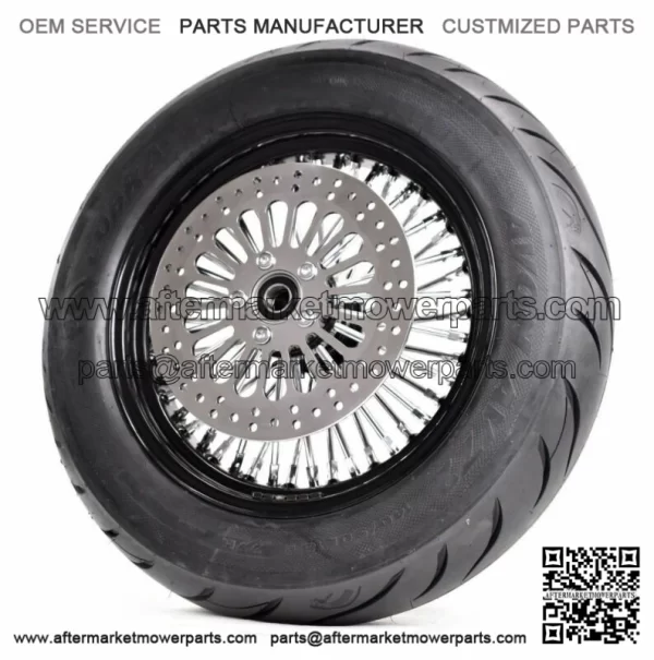 16 x 3.5 48 Fat King Spoke Front Wheel Black Chrome Rim Dual Disc Package Tire (For: Harley-Davidson)