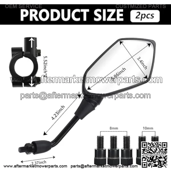 2PCS Motorcycle Mirrors with 8mm&10mm Bolt,HD Motorcycle Mirrors for Handlebars,360-degree Adjustable Motorcycle Wide Angle Rear View Mirror Car Accessories for Scooter,ATV,Dirt Bike - Image 2