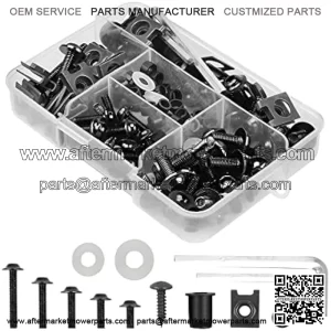 Motorcycle Fairing Bolt Kit, 177pcs M5 M6 Motorcycle Windscreen Screws, Aluminum Fasteners Fairing Bolts Nut Clips Kit, Mounting Kits Washers Nuts Screws Assortment for Sport Bikes Black