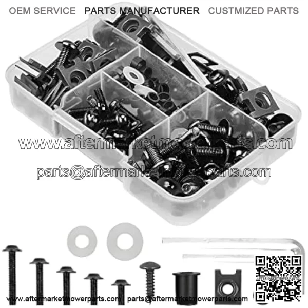 Motorcycle Fairing Bolt Kit, 177pcs M5 M6 Motorcycle Windscreen Screws, Aluminum Fasteners Fairing Bolts Nut Clips Kit, Mounting Kits Washers Nuts Screws Assortment for Sport Bikes Black