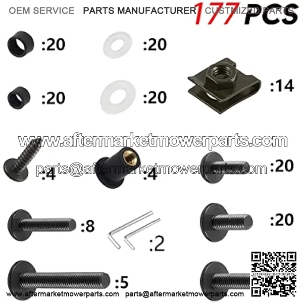 Motorcycle Fairing Bolt Kit, 177pcs M5 M6 Motorcycle Windscreen Screws, Aluminum Fasteners Fairing Bolts Nut Clips Kit, Mounting Kits Washers Nuts Screws Assortment for Sport Bikes Black - Image 4